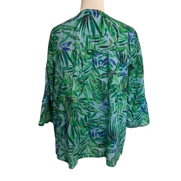 J. Jill Tropical Shirred Toile Top Womens Medium Petite Blue Green Oversized - Picture 5 of 11
